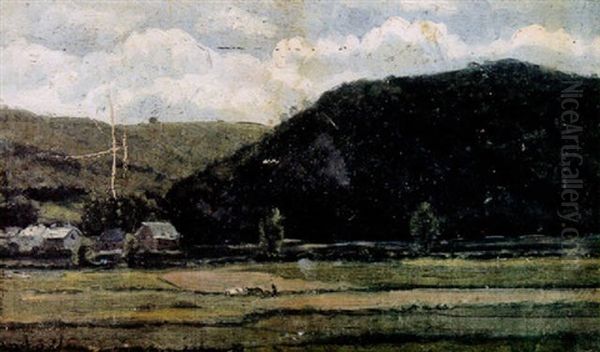 A View Of A Valley With Buildings Oil Painting by Agustin Riancho Y Mora