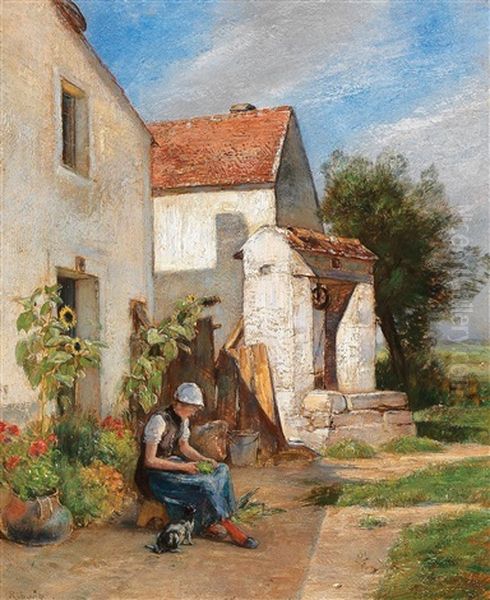 A Summer Day In A Farmyard Oil Painting by Rudolf Ribarz