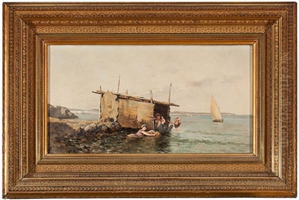 Banistas En La Bahia De Palma Oil Painting by Antonio (Antoni) Ribas Oliver