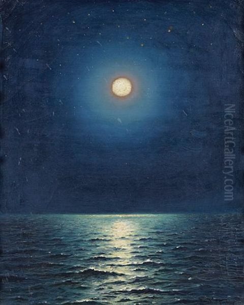 Moon Over The Sea Oil Painting by Richard Dey de Ribcowsky