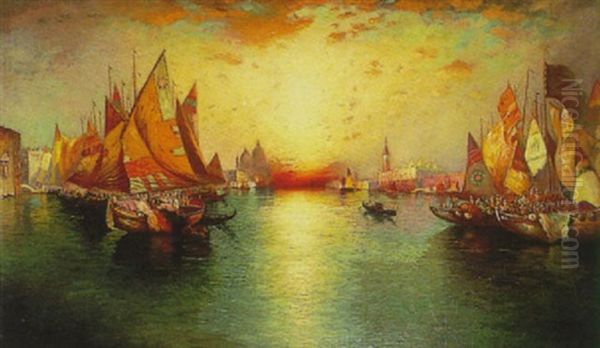 Fete On The Venetian Lagoon Oil Painting by Richard Dey de Ribcowsky