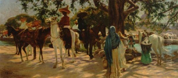 Jour De Marche A San Gabriel (mexique) Oil Painting by Pierre Ribera
