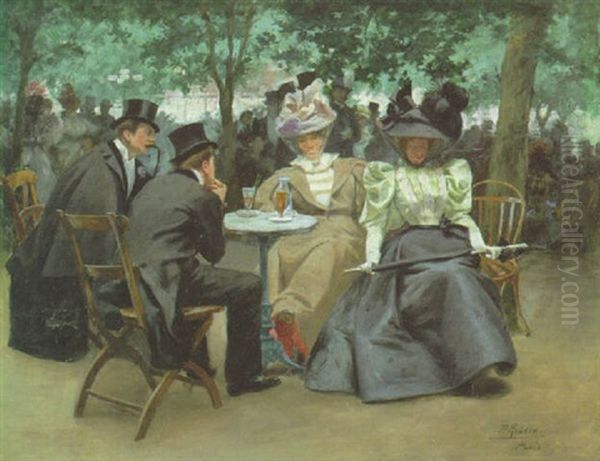 Conversation Au Jardin Du Luxembourg Oil Painting by Pierre Ribera