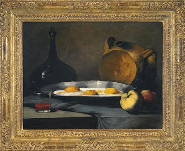 Stilleben (mit Spiegeleiern) Oil Painting by Germain Theodure Clement Ribot