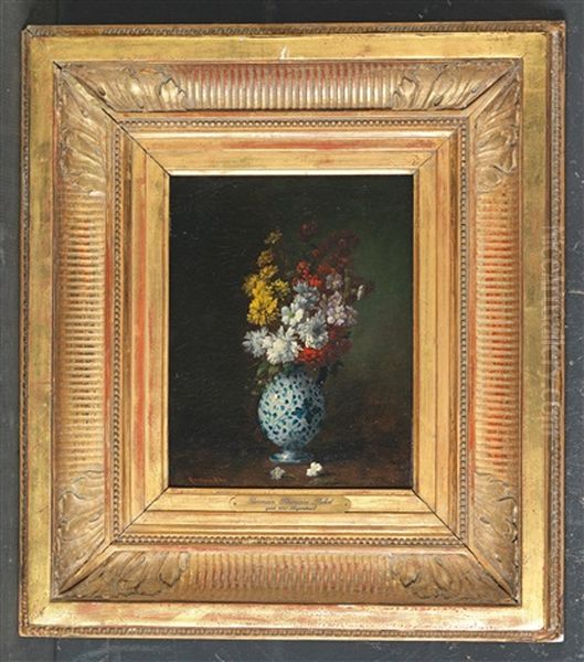 Bouquet Of Flowers In A Vase Oil Painting by Germain Theodure Clement Ribot