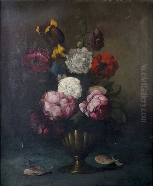 Vase De Fleurs Oil Painting by Germain Theodure Clement Ribot