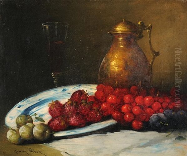 Stilleben Mit Kirschen, Erdbeeren, Pflaumen Und Reines Claudes Oil Painting by Germain Theodure Clement Ribot
