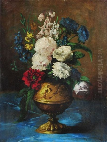 Stilleben Mit Pfingstrosen, Astern Und Rittersporn Oil Painting by Germain Theodure Clement Ribot