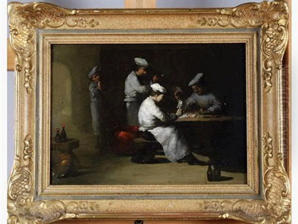 Les Marmitons En Train De Jouer Aux Cartes Oil Painting by Germain Theodure Clement Ribot