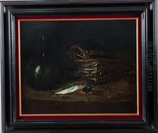 Nature Morte Au Poisson Oil Painting by Germain Theodure Clement Ribot