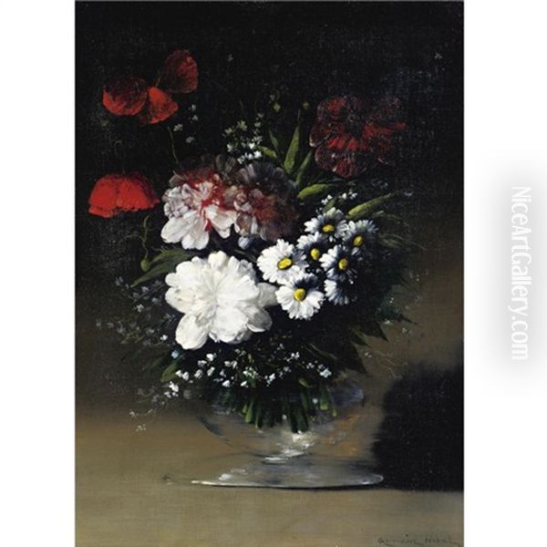 Flowers In A Glass Vase Oil Painting by Germain Theodure Clement Ribot