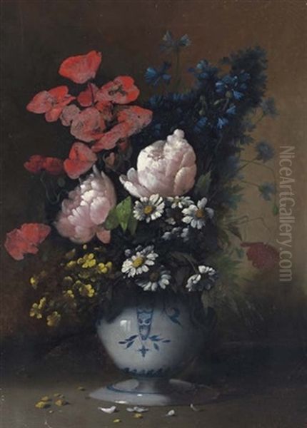 Bouquet De Fleurs Dans Une Jardiniere En Faience Oil Painting by Germain Theodure Clement Ribot