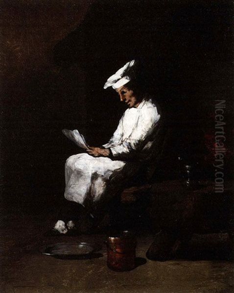 A Chef Reading A Letter Oil Painting by Germain Theodure Clement Ribot