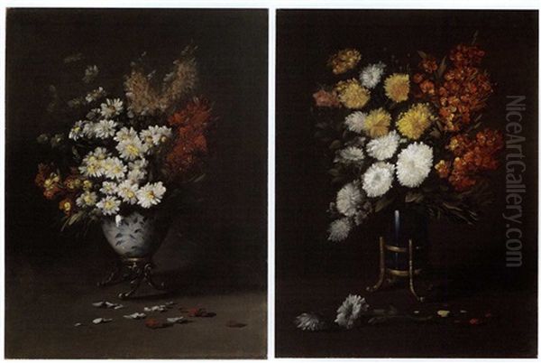 Still Lifes With Assorted Flowers (pair) Oil Painting by Germain Theodure Clement Ribot