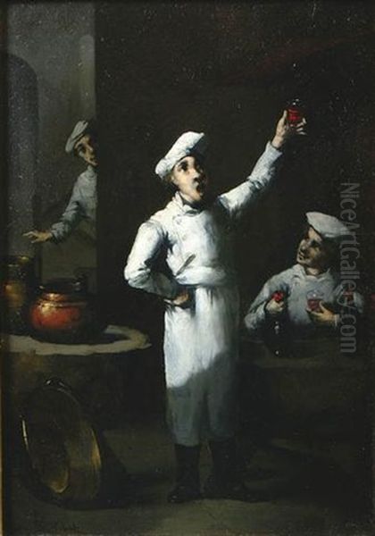 Chefs Tasting Wine Oil Painting by Germain Theodure Clement Ribot