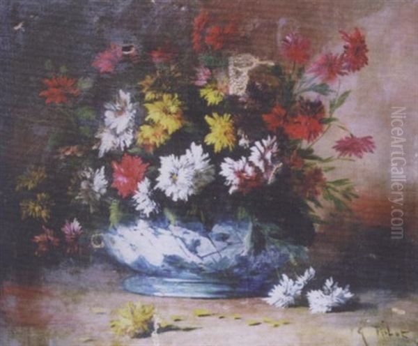 Bouquet De Fleurs Dans Une Jardiniere En Faience Oil Painting by Germain Theodure Clement Ribot