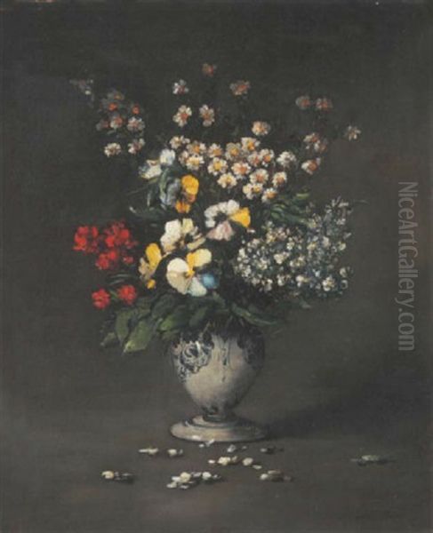 Bouquet De Fleurs Dans Un Vase Oil Painting by Germain Theodure Clement Ribot