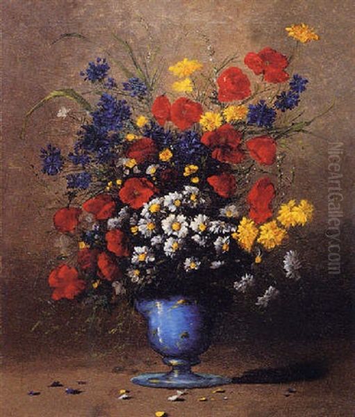 Vase Of Flowers Oil Painting by Germain Theodure Clement Ribot