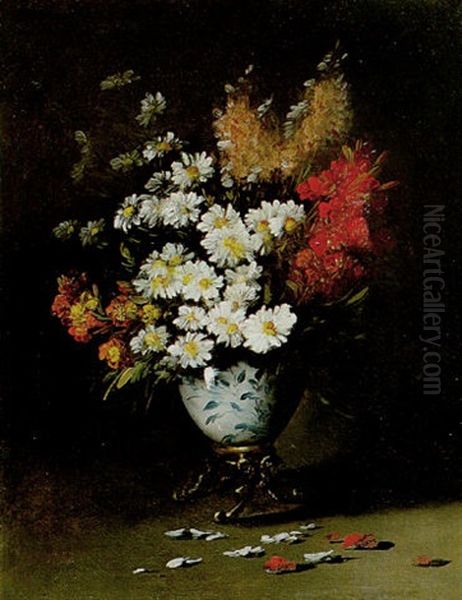 Bouquet De Giroflees Et Marguerites Oil Painting by Germain Theodure Clement Ribot