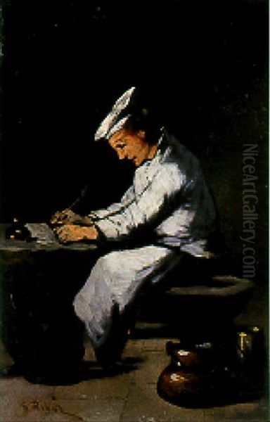 La Lettre Oil Painting by Germain Theodure Clement Ribot