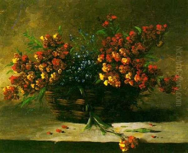 Panier De Giroflees Oil Painting by Germain Theodure Clement Ribot