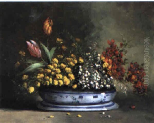 Panier De Giroflees Oil Painting by Germain Theodure Clement Ribot