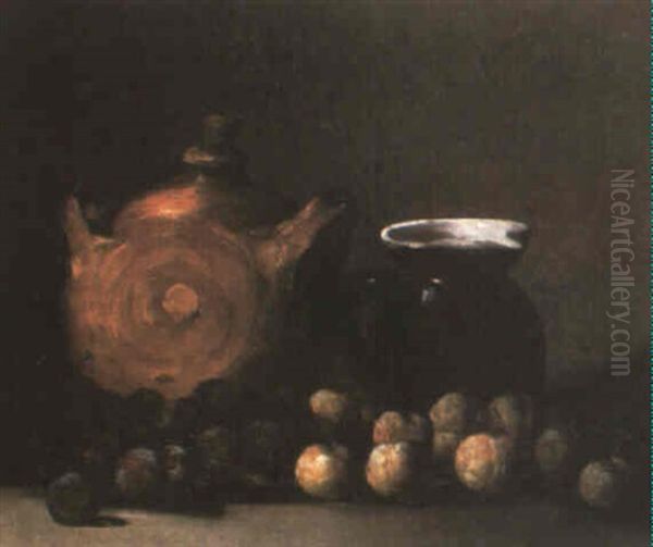 Nature Morte Aux Prunes Oil Painting by Germain Theodure Clement Ribot