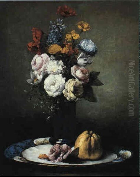 Vase De Fleurs Oil Painting by Germain Theodure Clement Ribot