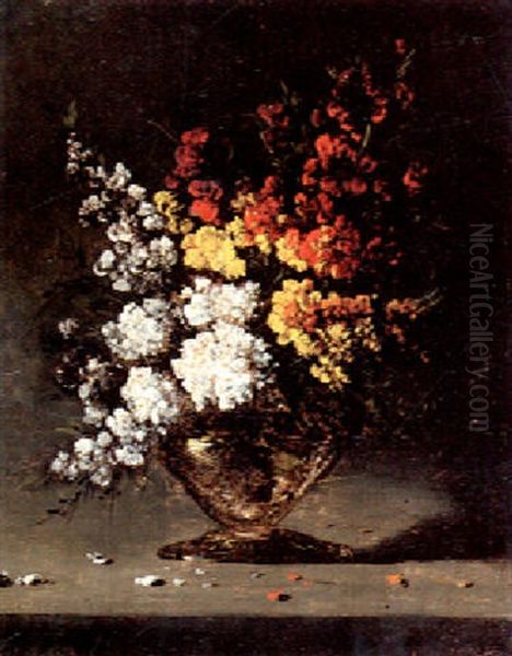 Assorted Flowers In A Glass Vase Oil Painting by Germain Theodure Clement Ribot