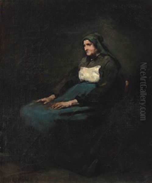 Femme Assise Oil Painting by Theodule Augustine Ribot