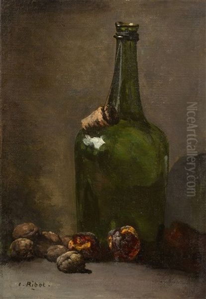 The Full Bottle Oil Painting by Theodule Augustine Ribot