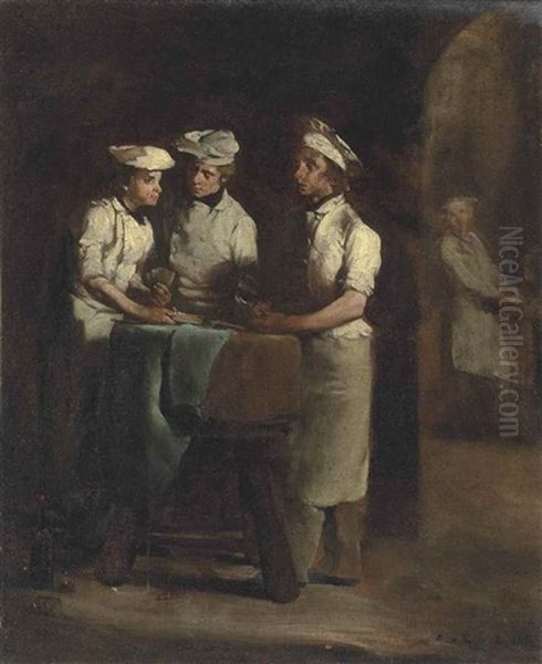 Les Trois Cuisiniers Oil Painting by Theodule Augustine Ribot