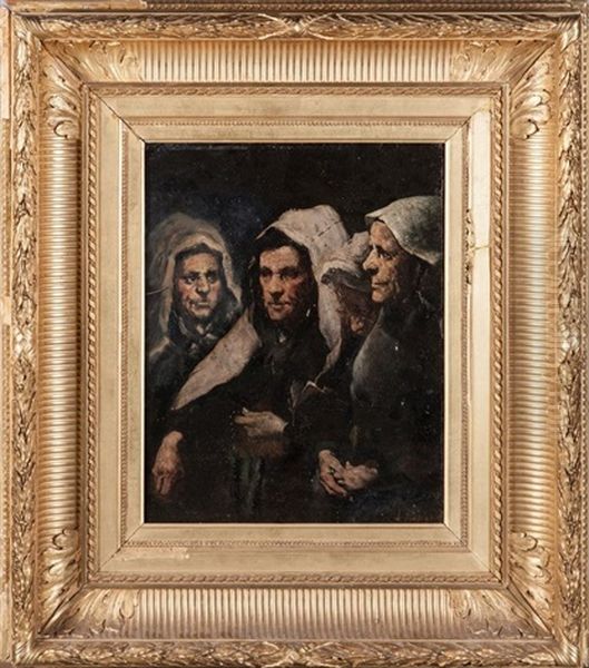 Vieilles Femmes Egrenant Des Chapelets Oil Painting by Theodule Augustine Ribot