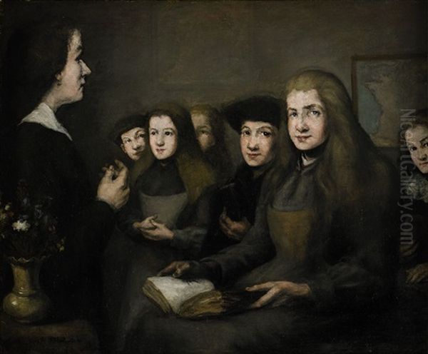 La Lecon Oil Painting by Theodule Augustine Ribot