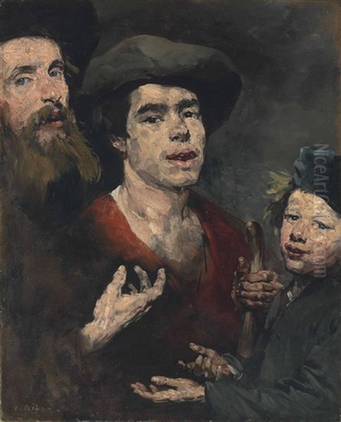 Street Singers: The Three Stages Of Life Oil Painting by Theodule Augustine Ribot