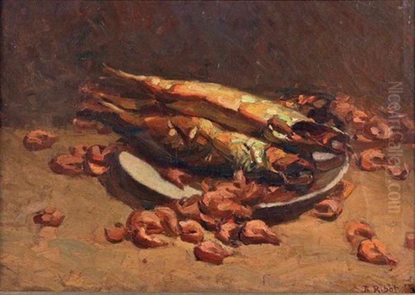 Nature Morte Aux Poissons Et Aux Crevettes Oil Painting by Theodule Augustine Ribot