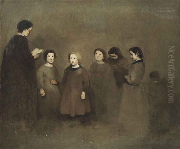 A Lesson At Bracquemont Oil Painting by Theodule Augustine Ribot