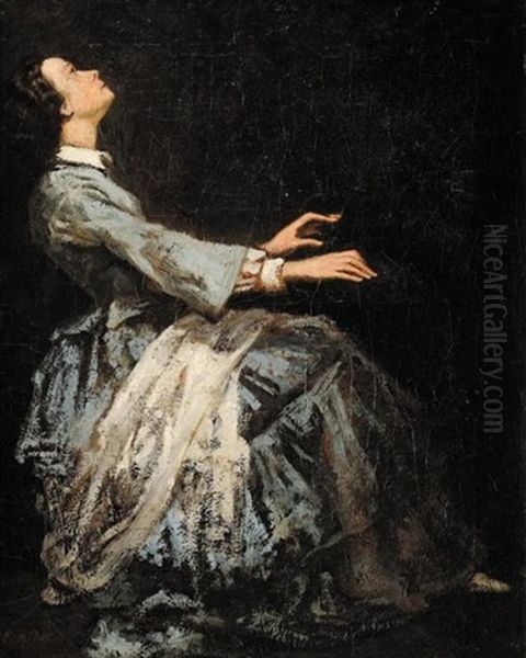 La Pianiste Oil Painting by Theodule Augustine Ribot