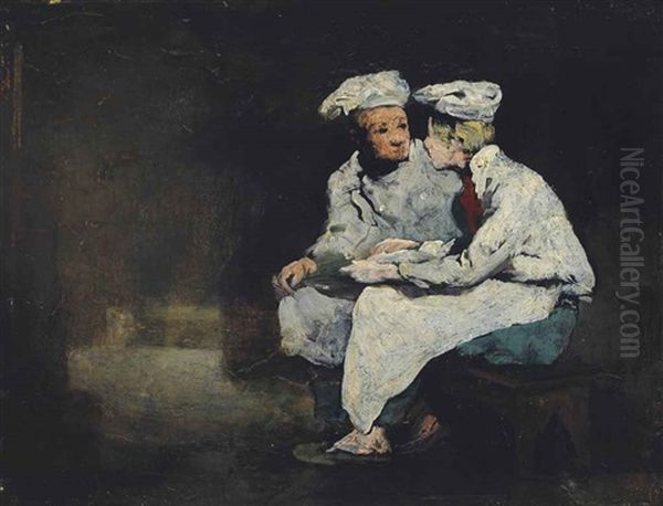 Les Marmitons Oil Painting by Theodule Augustine Ribot