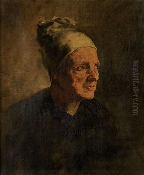 Portrait Of An Old Lady Oil Painting by Theodule Augustine Ribot