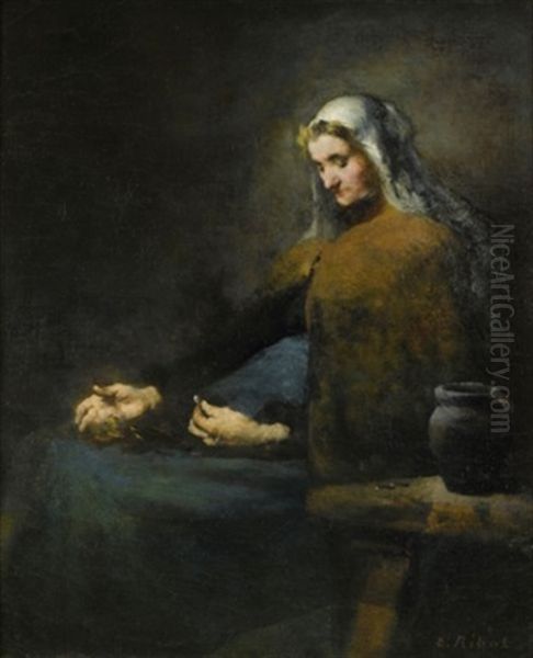 Les Economies Oil Painting by Theodule Augustine Ribot