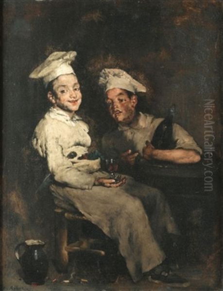 Les Petits Cuisiniers Ou Les Gate-sauces Oil Painting by Theodule Augustine Ribot