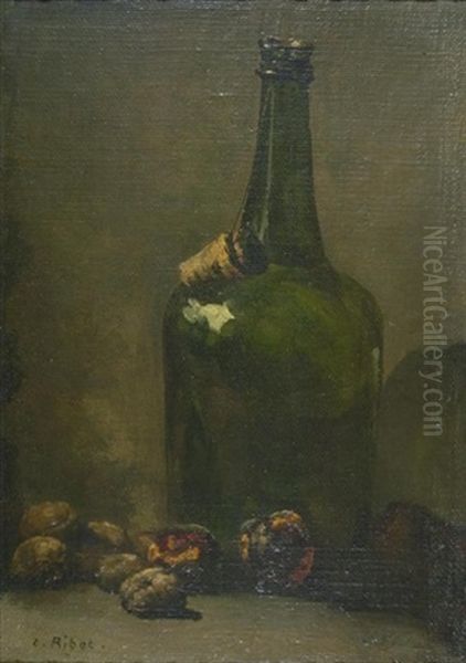 Stillleben Mit Gruner Flasche Und Fruchten Oil Painting by Theodule Augustine Ribot
