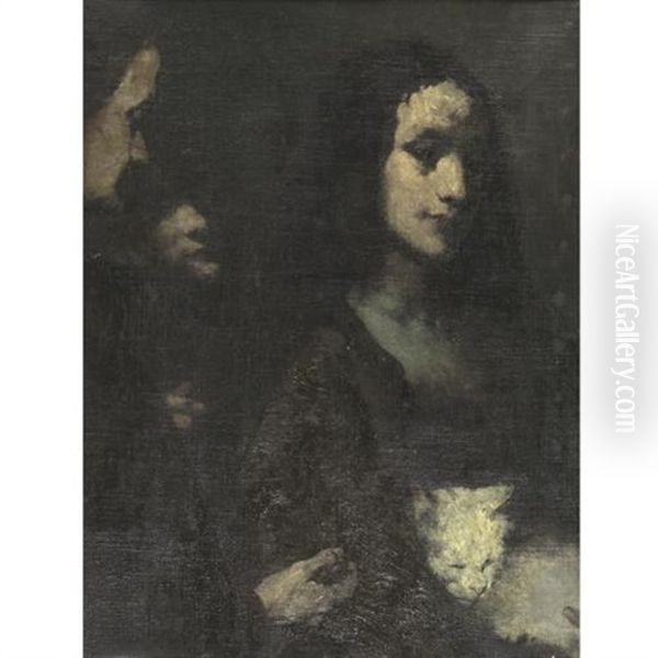 Chat Dormant Oil Painting by Theodule Augustine Ribot