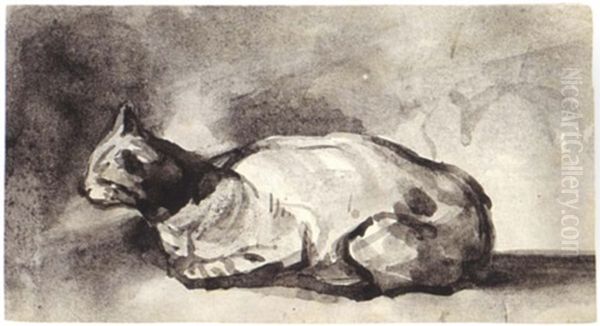 A Resting Cat Oil Painting by Theodule Augustine Ribot