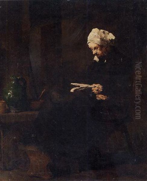 La Lecture Oil Painting by Theodule Augustine Ribot