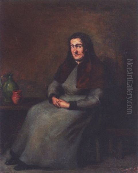 Portraet Af Siddende Dame Oil Painting by Theodule Augustine Ribot