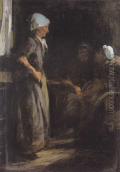 Scene D'interieur Oil Painting by Theodule Augustine Ribot
