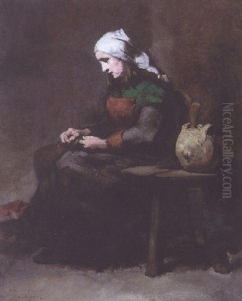 The Seamstress Oil Painting by Theodule Augustine Ribot