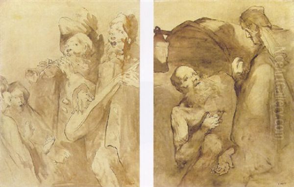 Les Musiciens Oil Painting by Theodule Augustine Ribot